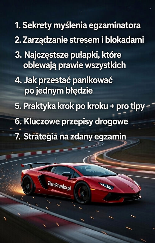 Red sports car on curved road highlighting tips on jak zdać prawo jazdy za pierwszym razem